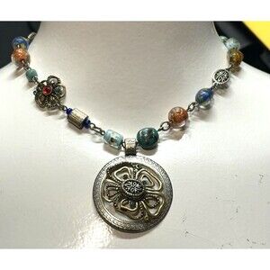 Chicos necklace Multi color Bead Floral Pendant Delicate Fairycore nature Boho ￼